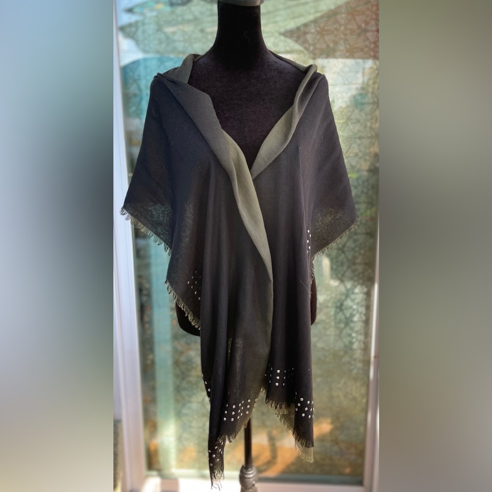 Black & Army Green Ombre Silver Studded Wrap Scarf. OS